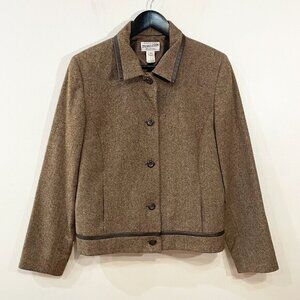 VTG Pendleton 100% Wool Leather Trim Jacket Brown tag 14, M fit EUC